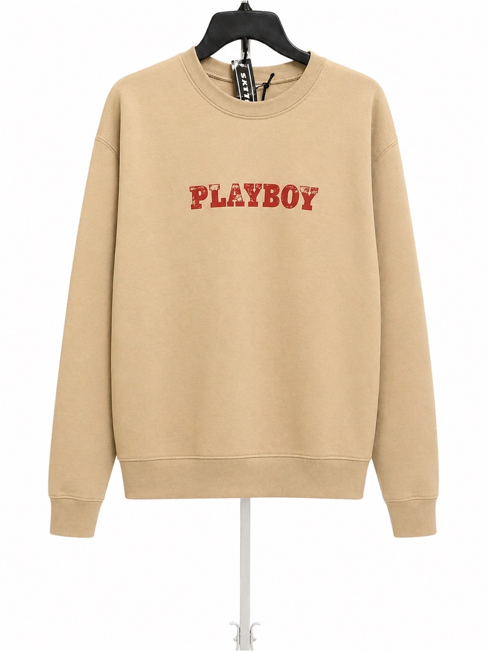 PLAYBOY Beige Crewneck Sweatshirt with Red Logo